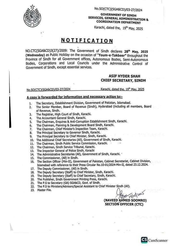 Sindh Declares May 28 Public Holiday